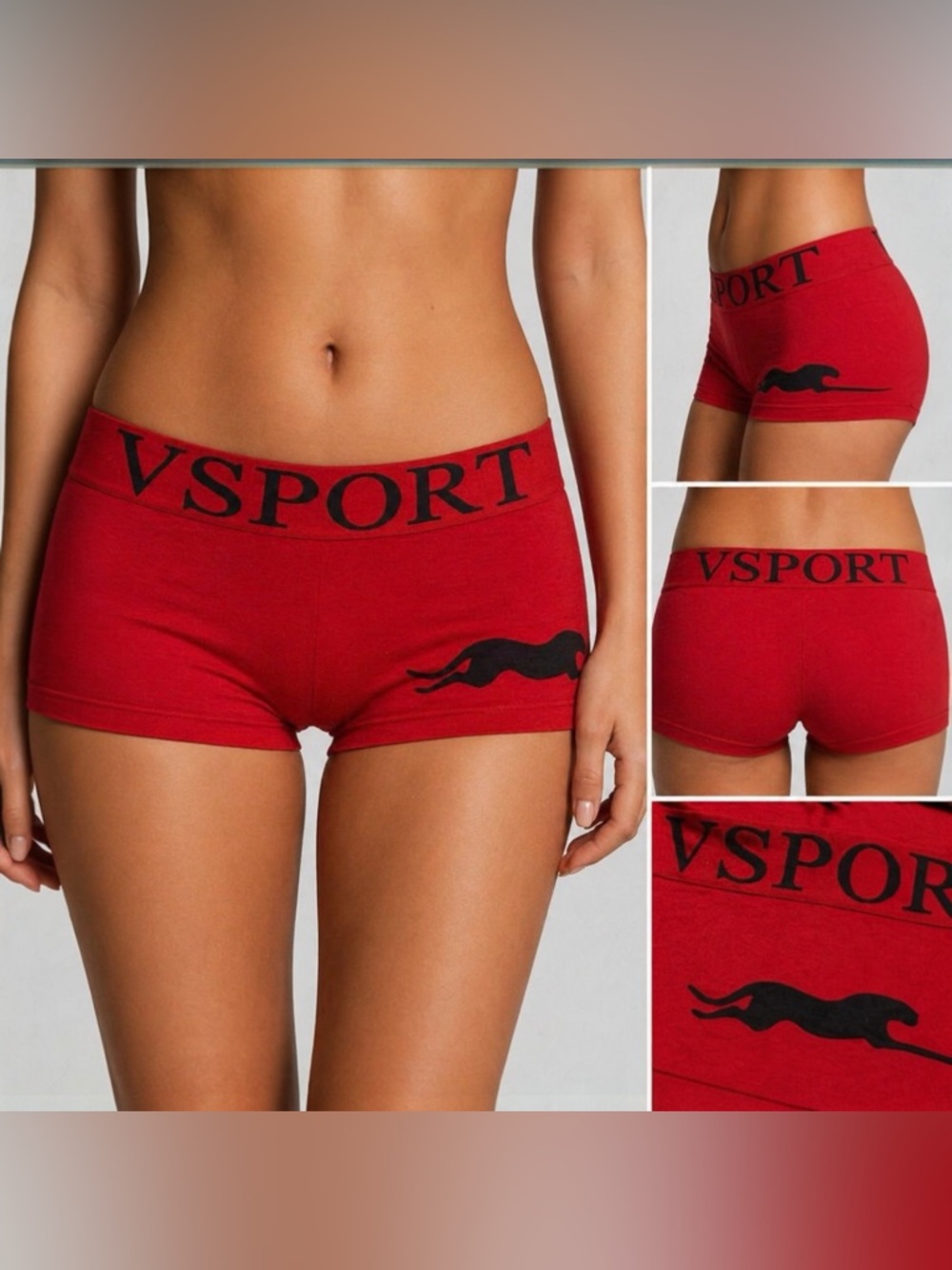VS Sport Red Seamless Boyshorts S/M Stretch‎ Logo Waist Victoria Secret